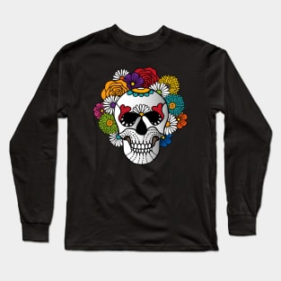 Dark Curly Sugar Skull Long Sleeve T-Shirt
